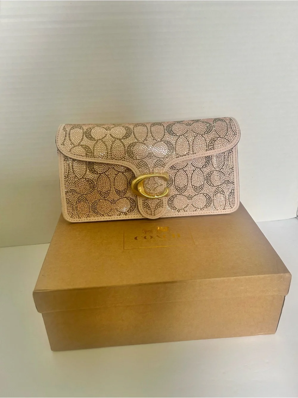 Coach Pink Crystal Signature C Clutch with Gold Hardware
